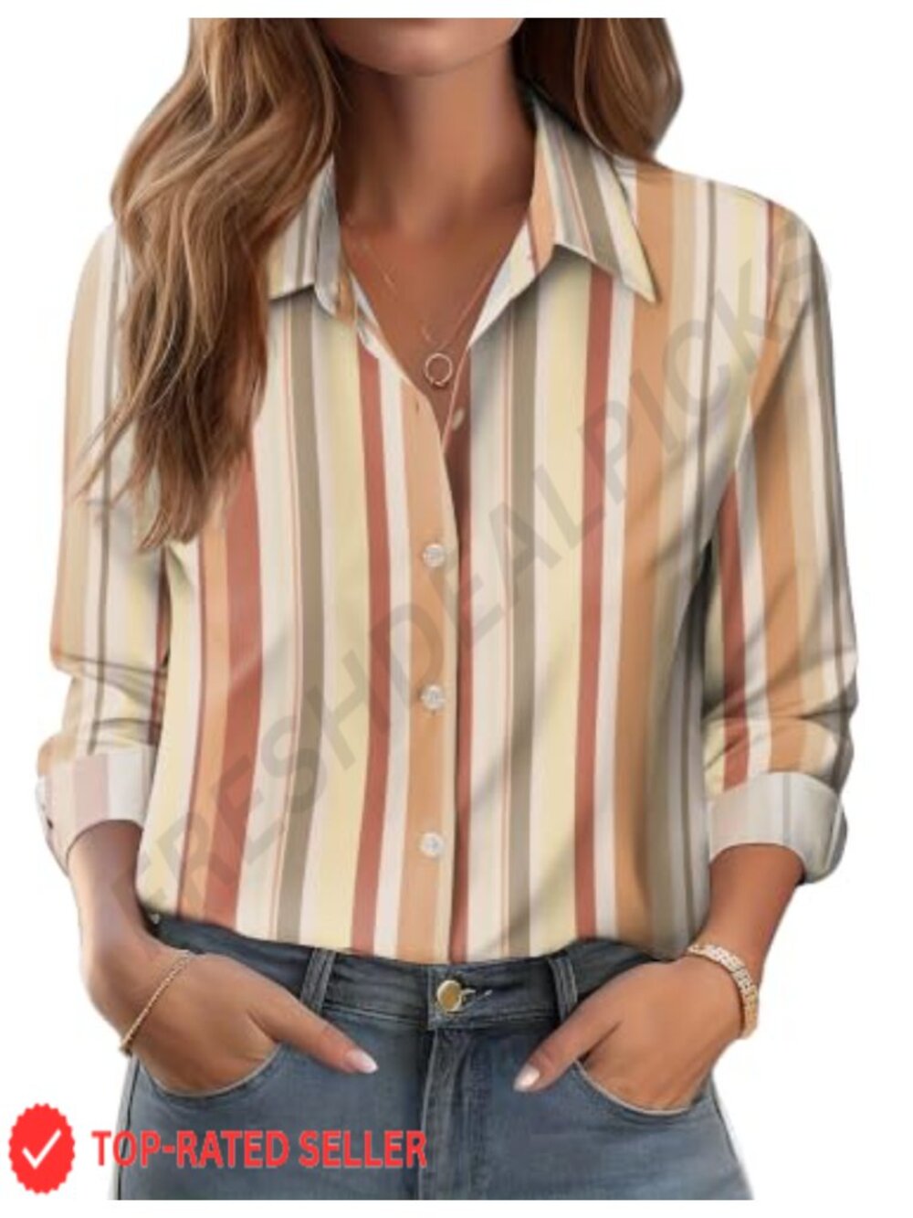 Women's Printed Button-Down Shirt Long Sleeve V-Neck Blouse Lightweight Tunic